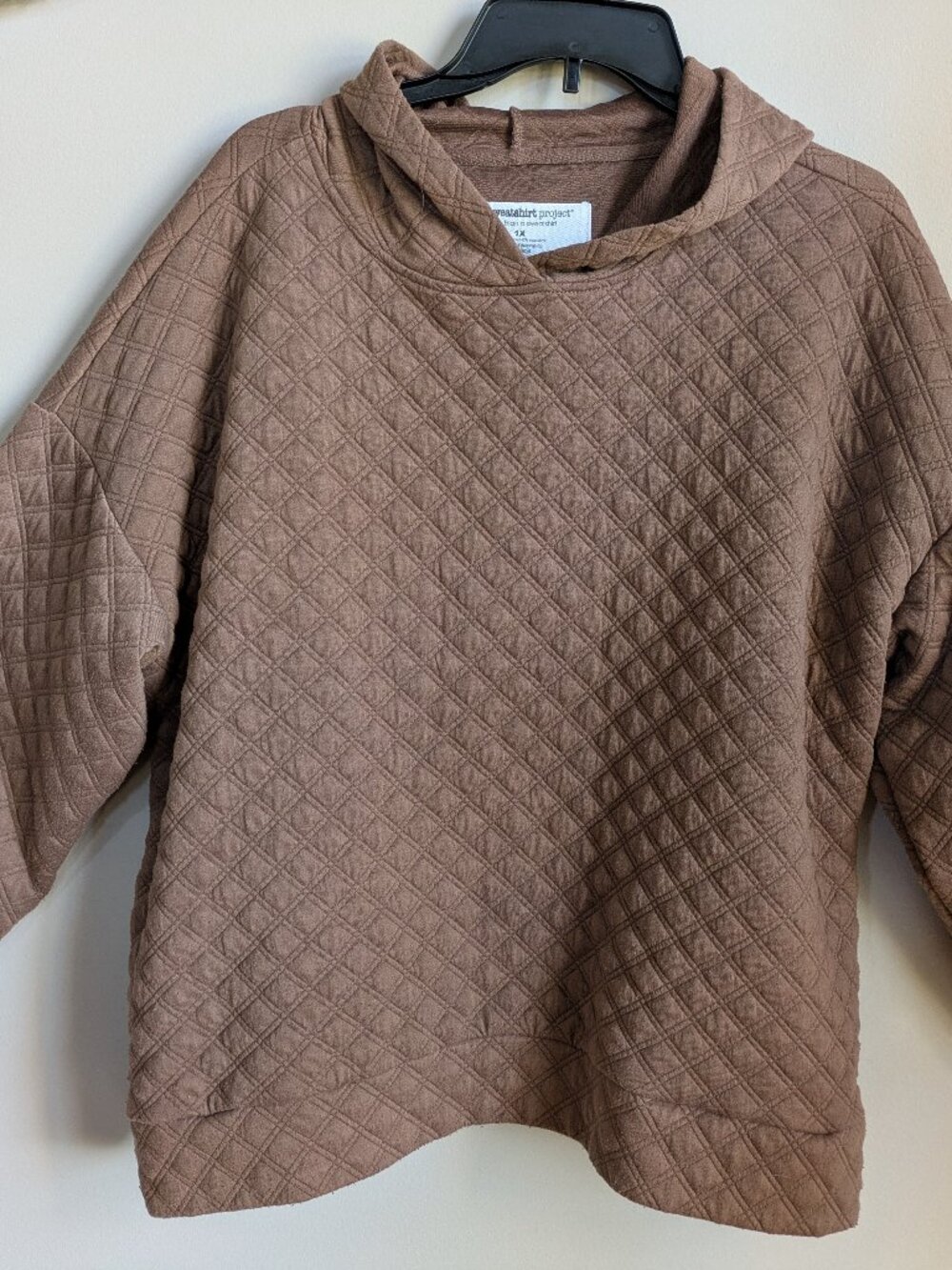 the sweatshirt project womens quilted pullover hoodie brown size 1X #593